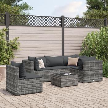 ARDEBO.de - 6-tlg. Garten-Lounge-Set mit Kissen Grau Poly Rattan