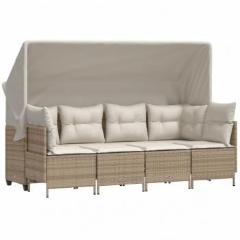 5-tlg. Garten-Sofagarnitur mit Kissen Beige Poly Rattan