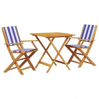 3-tlg. Bistro-Set Blau und Weiß Stoff und Massivholz