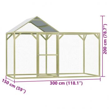 Hühnerkäfig 3x1,5x2 m Kiefernholz Imprägniert