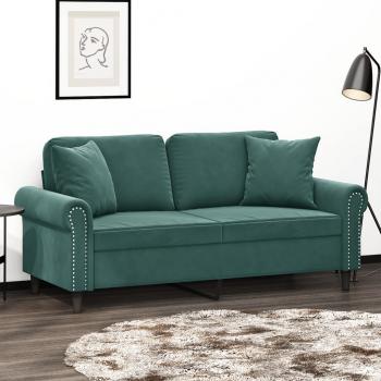 ARDEBO.de - 2-Sitzer-Sofa mit Zierkissen Dunkelgrün 140 cm Samt