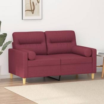 ARDEBO.de - 2-Sitzer-Sofa mit Zierkissen Weinrot 120 cm Stoff