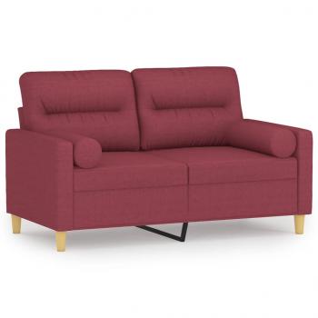 2-Sitzer-Sofa mit Zierkissen Weinrot 120 cm Stoff