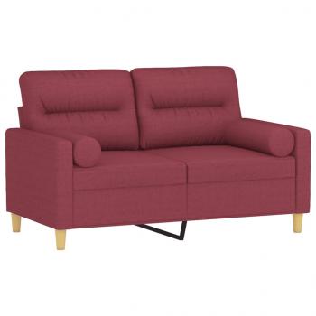 2-Sitzer-Sofa mit Zierkissen Weinrot 120 cm Stoff