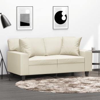 ARDEBO.de - 2-Sitzer-Sofa mit Zierkissen Creme 120 cm Kunstleder