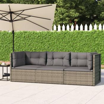 ARDEBO.de - 3-tlg. Garten-Lounge-Set mit Kissen Grau Poly Rattan