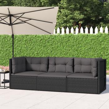 ARDEBO.de - 3-tlg. Garten-Lounge-Set mit Kissen Schwarz Poly Rattan