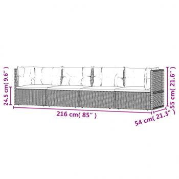 4-tlg. Garten-Lounge-Set mit Kissen Grau Poly Rattan