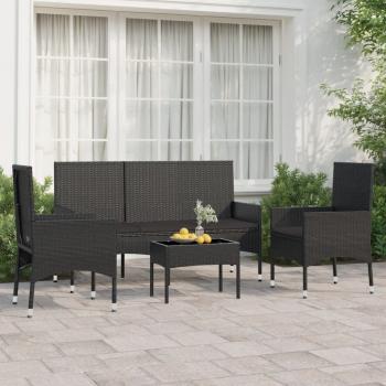 ARDEBO.de - 4-tlg. Garten-Lounge-Set mit Kissen Schwarz Poly Rattan