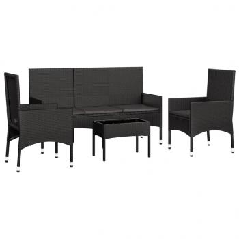 4-tlg. Garten-Lounge-Set mit Kissen Schwarz Poly Rattan