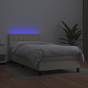 Boxspringbett mit Matratze & LED Creme 100x200 cm Kunstleder