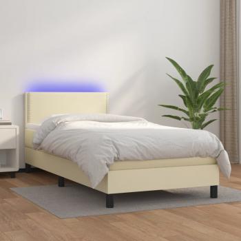 ARDEBO.de - Boxspringbett mit Matratze & LED Creme 100x200 cm Kunstleder