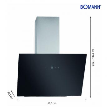 Bomann DU 7606.1G EEK: A++ Kopffreihaube, 60 cm breit, 491 m³/h, Ab-/Umluft, Touch Control, 9 Stufen, schwarz/Edelstahl