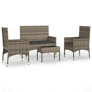 4-tlg. Garten-Lounge-Set mit Kissen Grau Poly Rattan