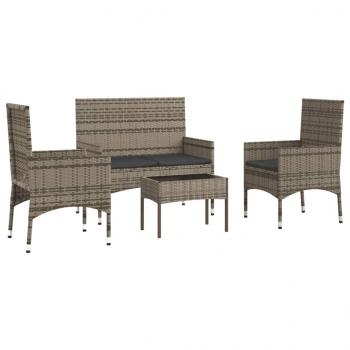 4-tlg. Garten-Lounge-Set mit Kissen Grau Poly Rattan