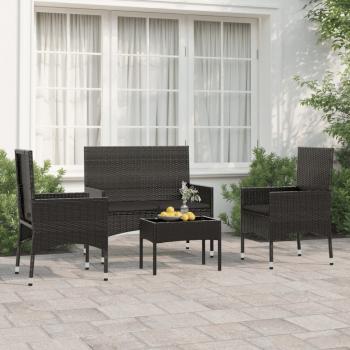 ARDEBO.de - 4-tlg. Garten-Lounge-Set mit Kissen Schwarz Poly Rattan