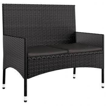 4-tlg. Garten-Lounge-Set mit Kissen Schwarz Poly Rattan