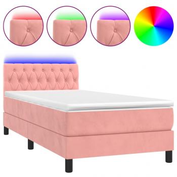 Boxspringbett mit Matratze & LED Rosa 90x200 cm Samt