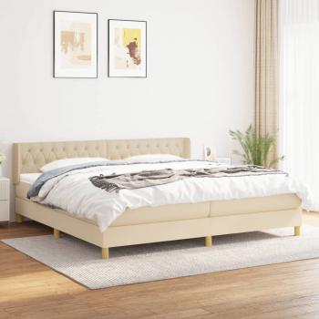 ARDEBO.de - Boxspringbett mit Matratze Creme 200x200 cm Stoff