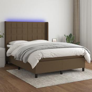 ARDEBO.de - Boxspringbett mit Matratze & LED Dunkelbraun 140x200 cm Stoff