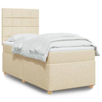 ARDEBO.de - Boxspringbett mit Matratze Creme 90x190 cm Stoff