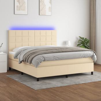 ARDEBO.de - Boxspringbett mit Matratze & LED Creme 180x200 cm Stoff