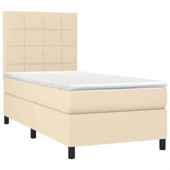 Boxspringbett mit Matratze & LED Creme 90x200 cm Stoff