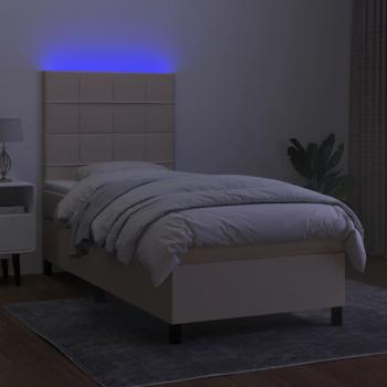 Boxspringbett mit Matratze & LED Creme 90x200 cm Stoff