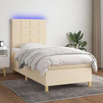 ARDEBO.de - Boxspringbett mit Matratze & LED Creme 90x190 cm Stoff