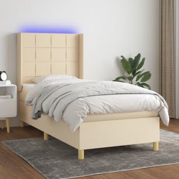 ARDEBO.de - Boxspringbett mit Matratze & LED Creme 90x200 cm Stoff