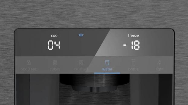 Siemens KF96DAXEA iQ500 Stand Kühl-Gefrierkombination, 90,5 cm breit, 574 L, noFrost, Crushed Eis-/ Eiswürfel-/Wasserspender, Festwasseranschluss, gebürsteter schwarzer Stahl AntiFingerprint