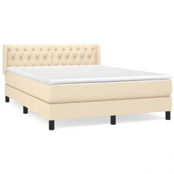 ARDEBO.de - Boxspringbett mit Matratze Creme 140x190 cm Stoff