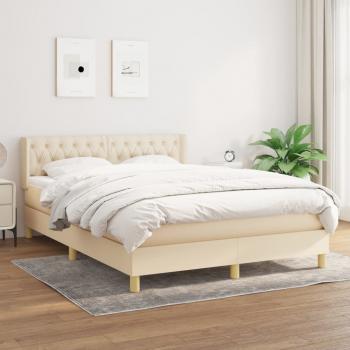 ARDEBO.de - Boxspringbett mit Matratze Creme 140x190 cm Stoff