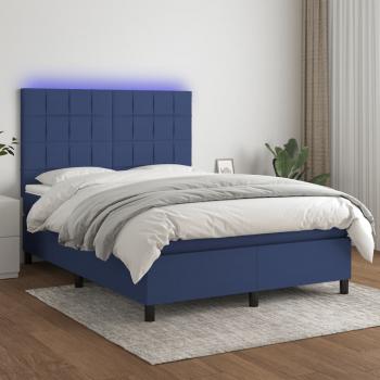 ARDEBO.de - Boxspringbett mit Matratze & LED Blau 140x190 cm Stoff