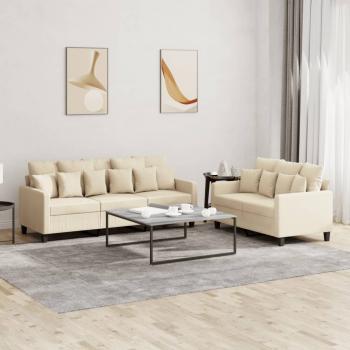 ARDEBO.de - 2-tlg. Sofagarnitur mit Kissen Creme Stoff