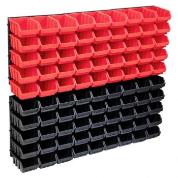 ARDEBO.de - 96-tlg. Behälter-Set für Kleinteile mit Wandplatten Rot Schwarz