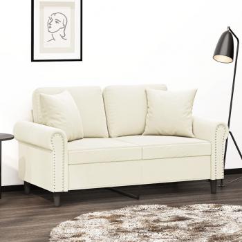 ARDEBO.de - 2-Sitzer-Sofa mit Zierkissen Creme 120 cm Samt