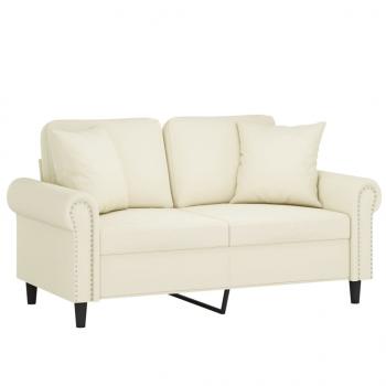 2-Sitzer-Sofa mit Zierkissen Creme 120 cm Samt