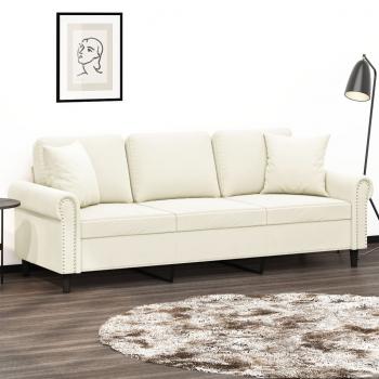 ARDEBO.de - 3-Sitzer-Sofa mit Zierkissen Creme 180 cm Samt