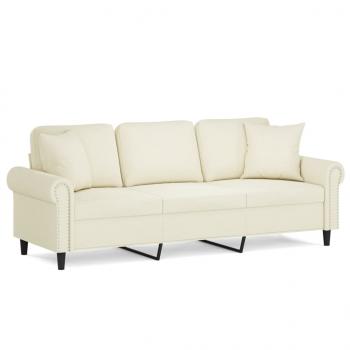 3-Sitzer-Sofa mit Zierkissen Creme 180 cm Samt