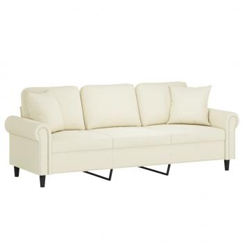 3-Sitzer-Sofa mit Zierkissen Creme 180 cm Samt