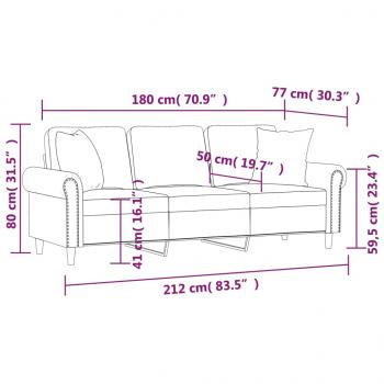 3-Sitzer-Sofa mit Zierkissen Creme 180 cm Samt