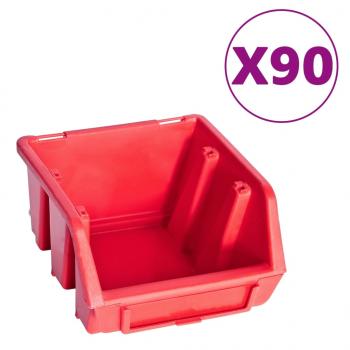 96-tlg. Behälter-Set für Kleinteile mit Wandplatten Rot Schwarz