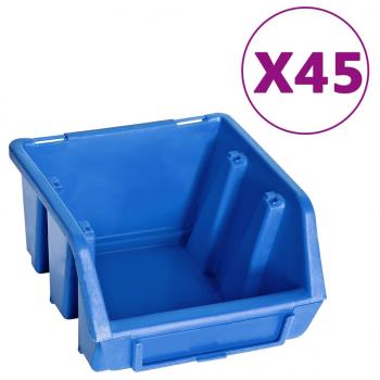 48tlg. Behälter-Set für Kleinteile mit Wandplatten Blau Schwarz