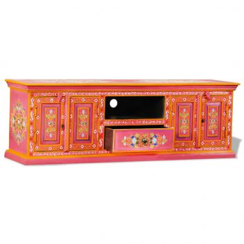 TV-Schrank Massivholz Mango Rosa Handbemalt