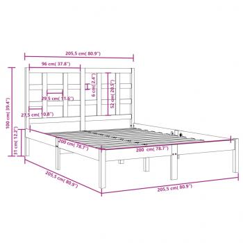 Massivholzbett Grau 200x200 cm