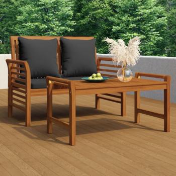 ARDEBO.de - 2-tlg. Garten-Lounge-Set mit Dunkelgrauen Kissen Massivholz