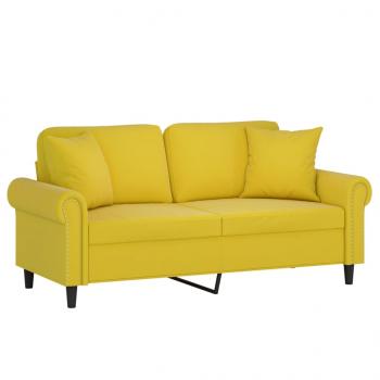 2-Sitzer-Sofa mit Zierkissen Gelb 140 cm Samt