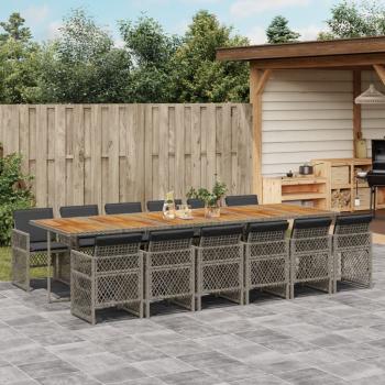 ARDEBO.de - 13-tlg. Garten-Essgruppe mit Kissen Grau Poly Rattan