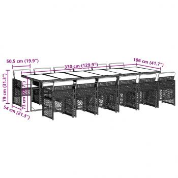 13-tlg. Garten-Essgruppe mit Kissen Grau Poly Rattan